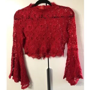 Forever 21 scuba sleeve lace red crop top